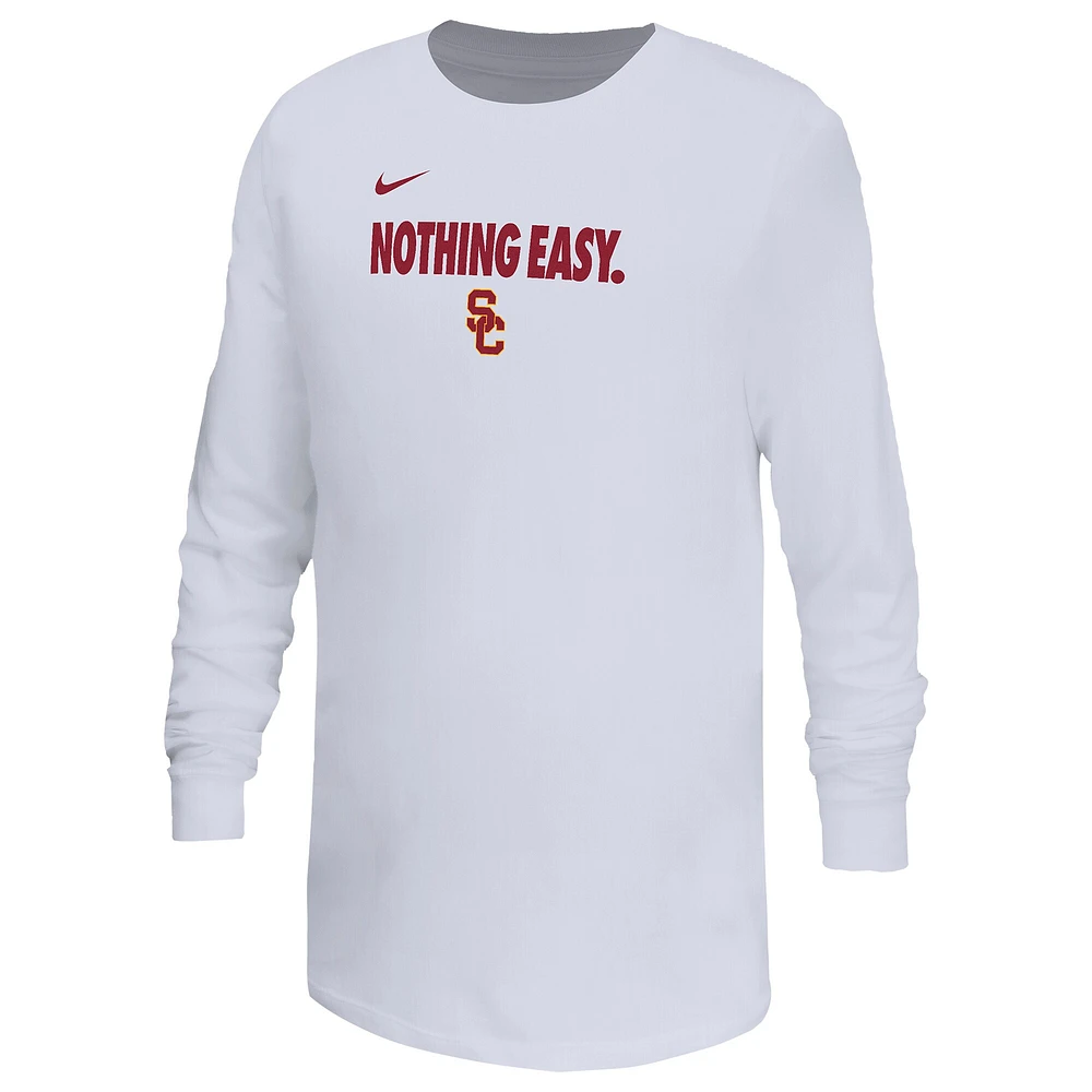 T-shirt à manches longues Nike blanc pour jeunes USC Trojans 2025 On-Court Bench