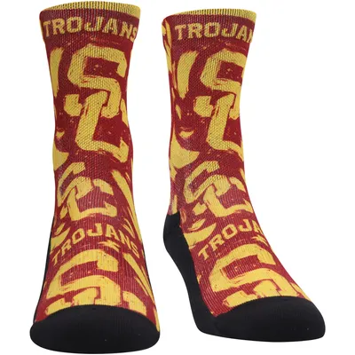 USC Trojans Rock Em Socks Youth Allover Logo & Paint Crew Socks