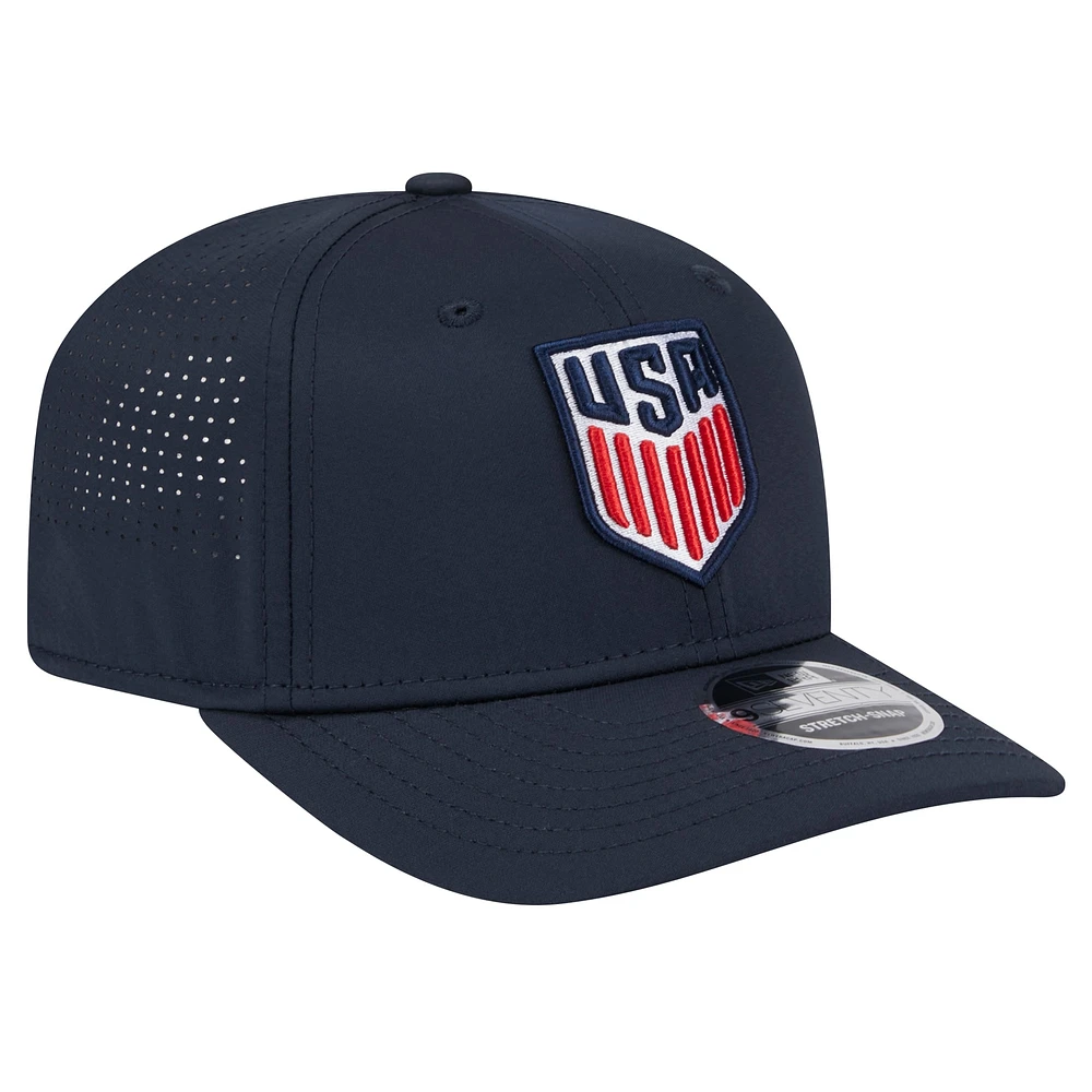 Men's New Era Navy USMNT 9SEVENTY COOLERA Stretch-Snap Adjustable Hat