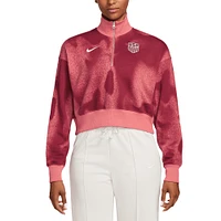 Women's Nike Pink USMNT Phoenix Fleece Cropped Quarter-Zip Jacket