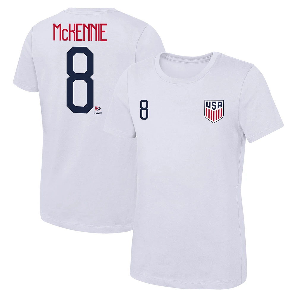 T-shirt blanc avec nom et numéro USMNT de Weston McKennie pour femmes