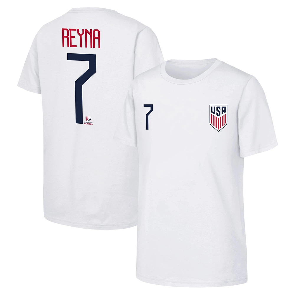 T-shirt blanc avec nom et numéro USMNT pour jeunes Giovanni Reyna