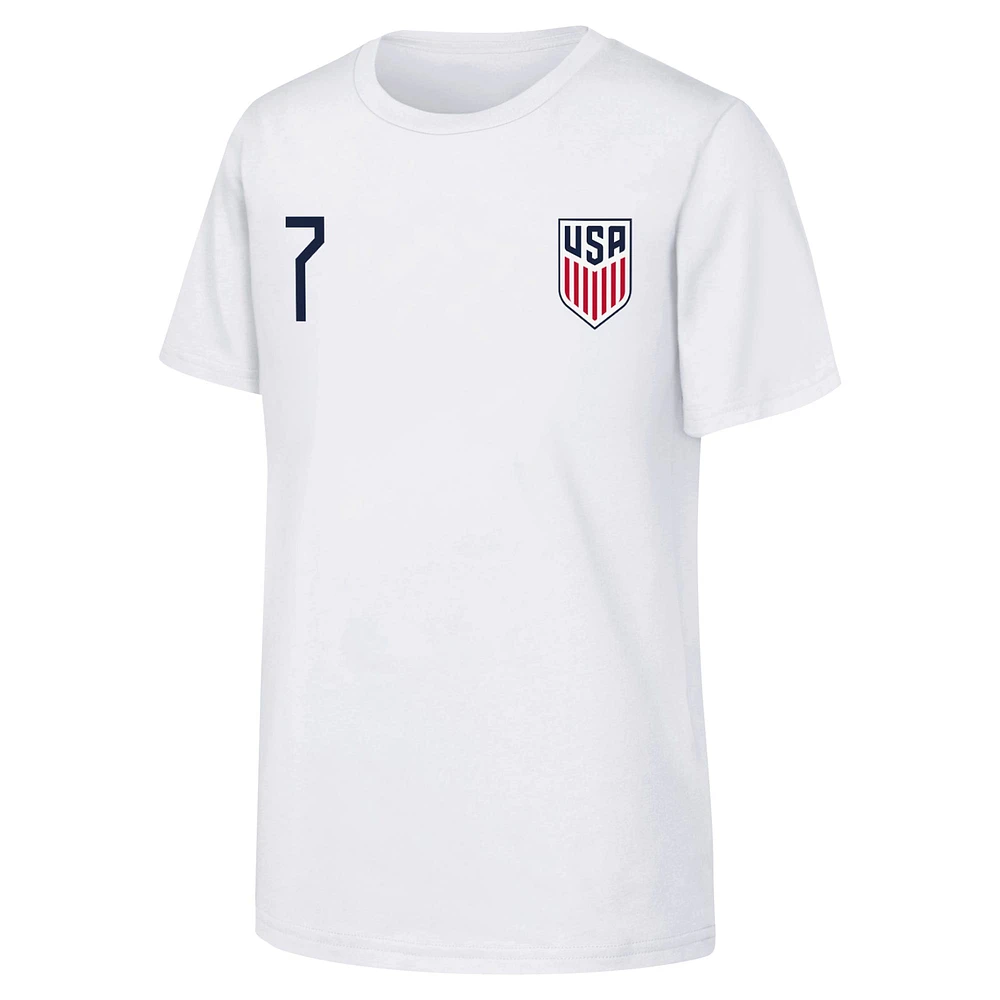 T-shirt blanc avec nom et numéro USMNT pour jeunes Giovanni Reyna