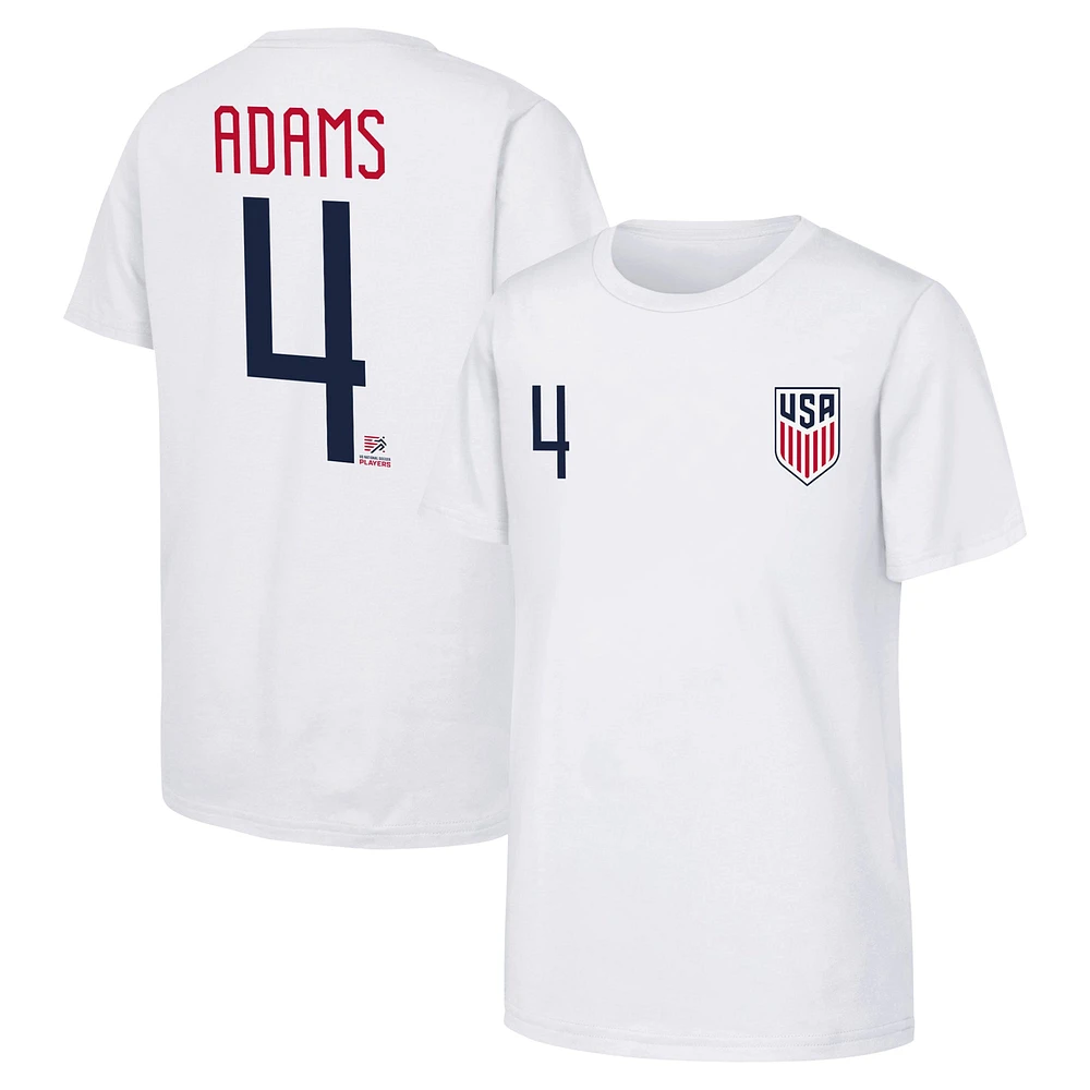 T-shirt blanc avec nom et numéro USMNT pour jeunes Tyler Adams