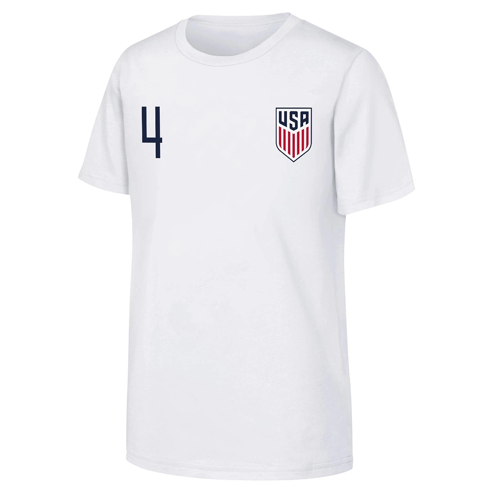 T-shirt blanc avec nom et numéro USMNT pour jeunes Tyler Adams