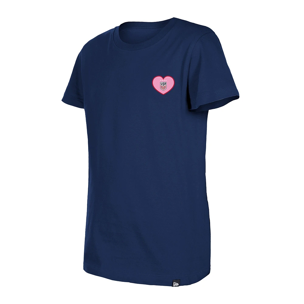 T-shirt bleu marine USWNT Bubble Heart de New Era pour filles