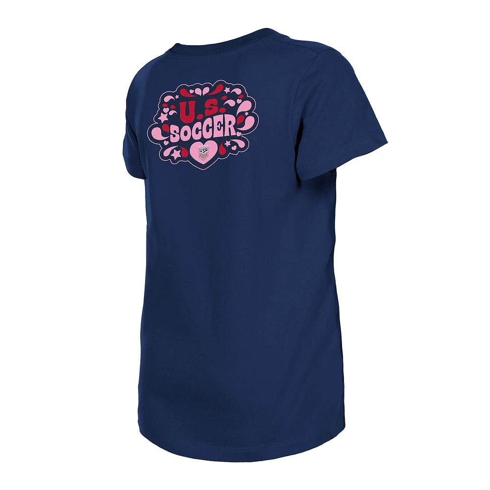T-shirt bleu marine USWNT Bubble Heart de New Era pour filles