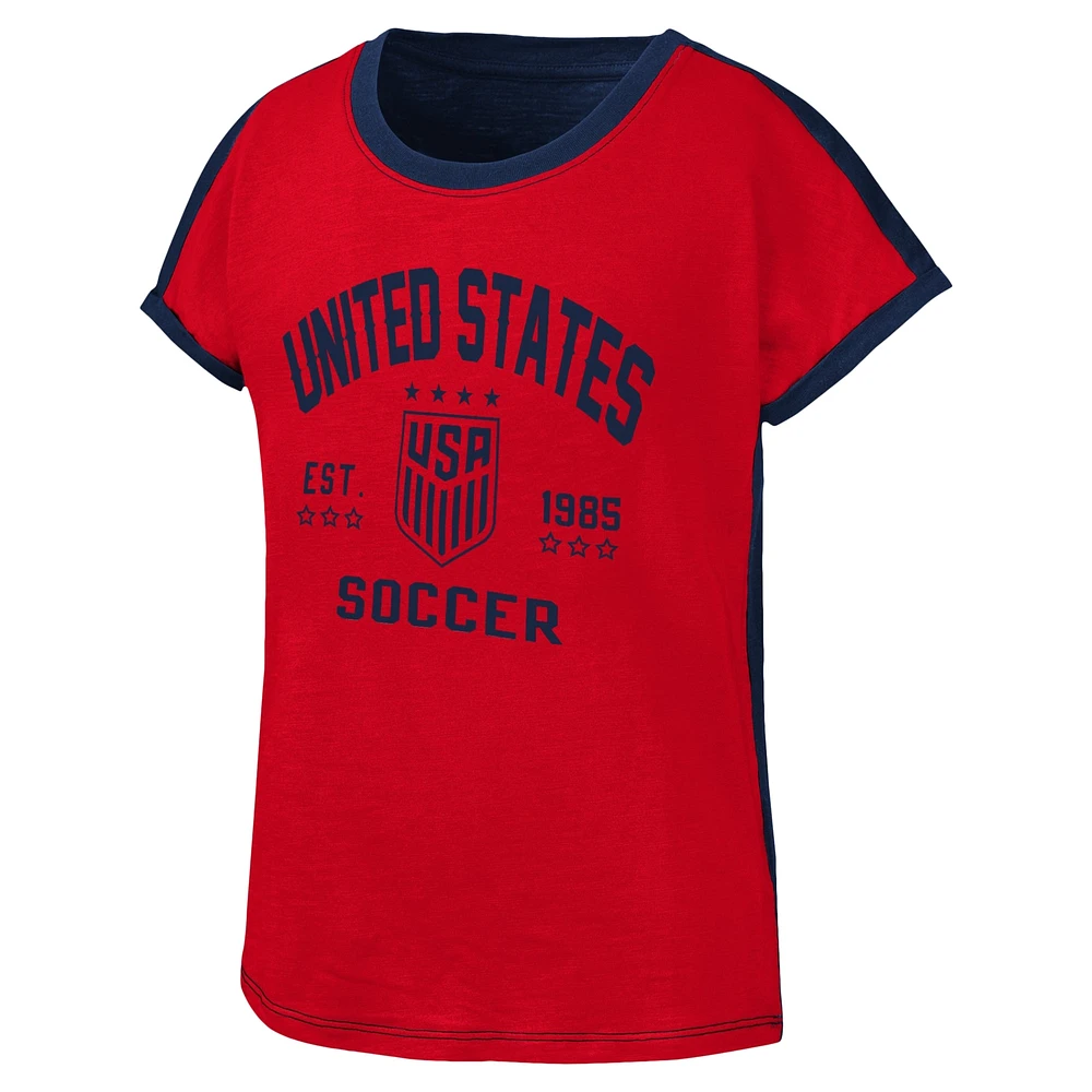 T-shirt demi-volée USWNT rouge/bleu marine pour filles