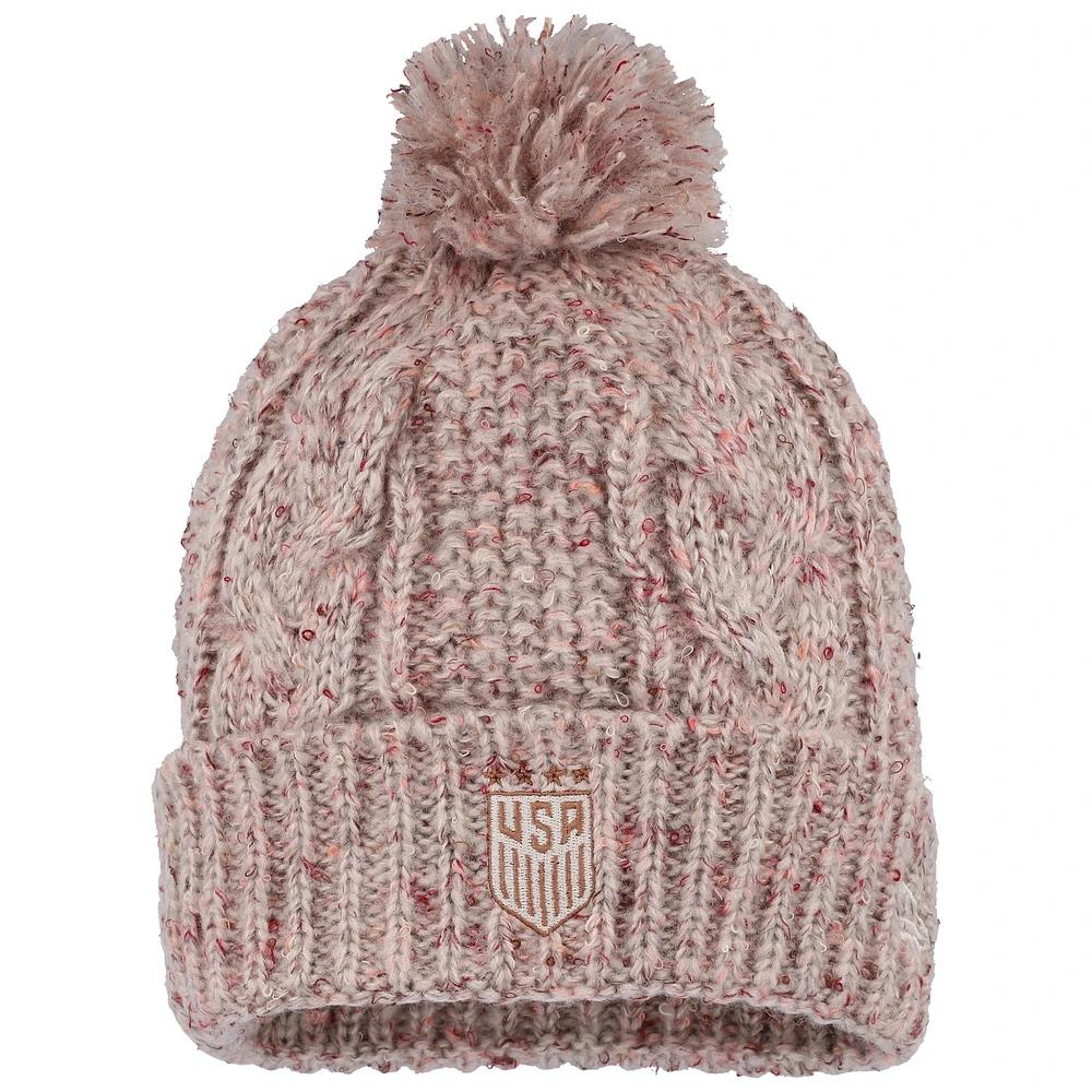 Bonnet tricoté à revers USWNT pour femme New Era Tan avec pompon