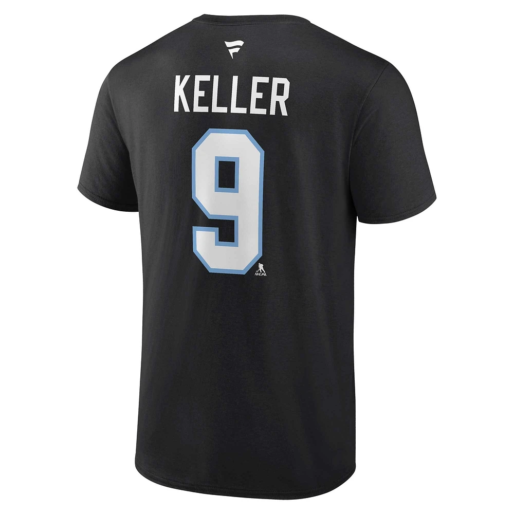 Men's Fanatics Clayton Keller Black Utah Hockey Club Authentic Stack Name & Number T-Shirt