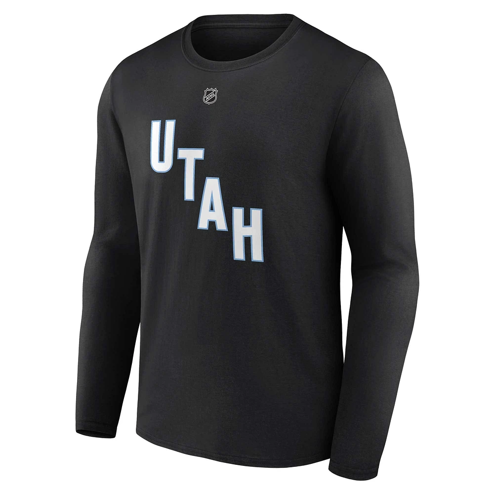 T-shirt à manches longues pour homme Fanatics Clayton Keller Black Utah Hockey Club Authentic Stack Name & Number