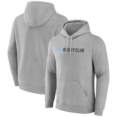 Men's Fanatics Heather Gray Utah Hockey Club Wordmark Logo Fleece Pullover Hoodie