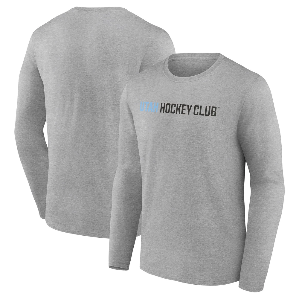 T-shirt à manches longues avec logo du club de hockey l'Utah Fanatics Heather Grey pour hommes