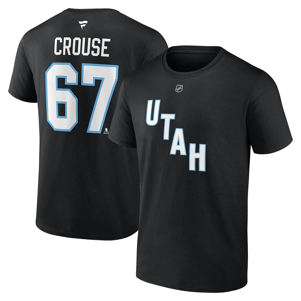 T-shirt authentique avec nom et numéro Stack pour homme Fanatics Lawson Crouse Black Utah Hockey Club