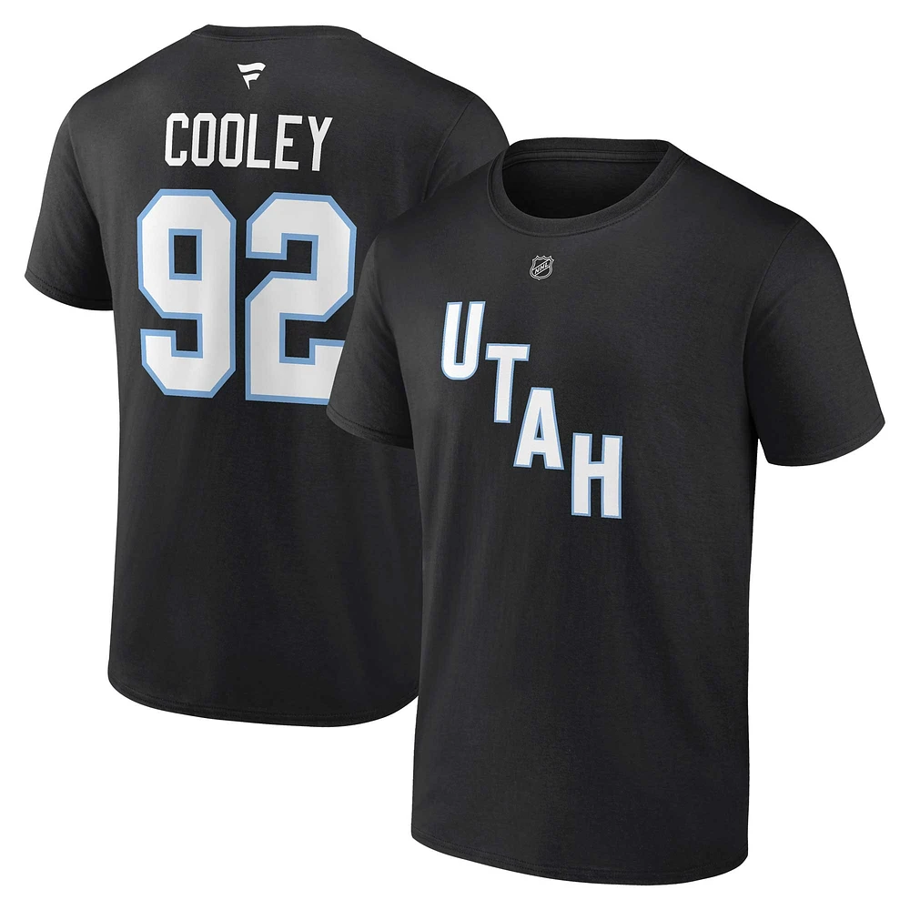 T-shirt authentique avec nom et numéro Stack pour homme Fanatics Logan Cooley du Utah Hockey Club noir