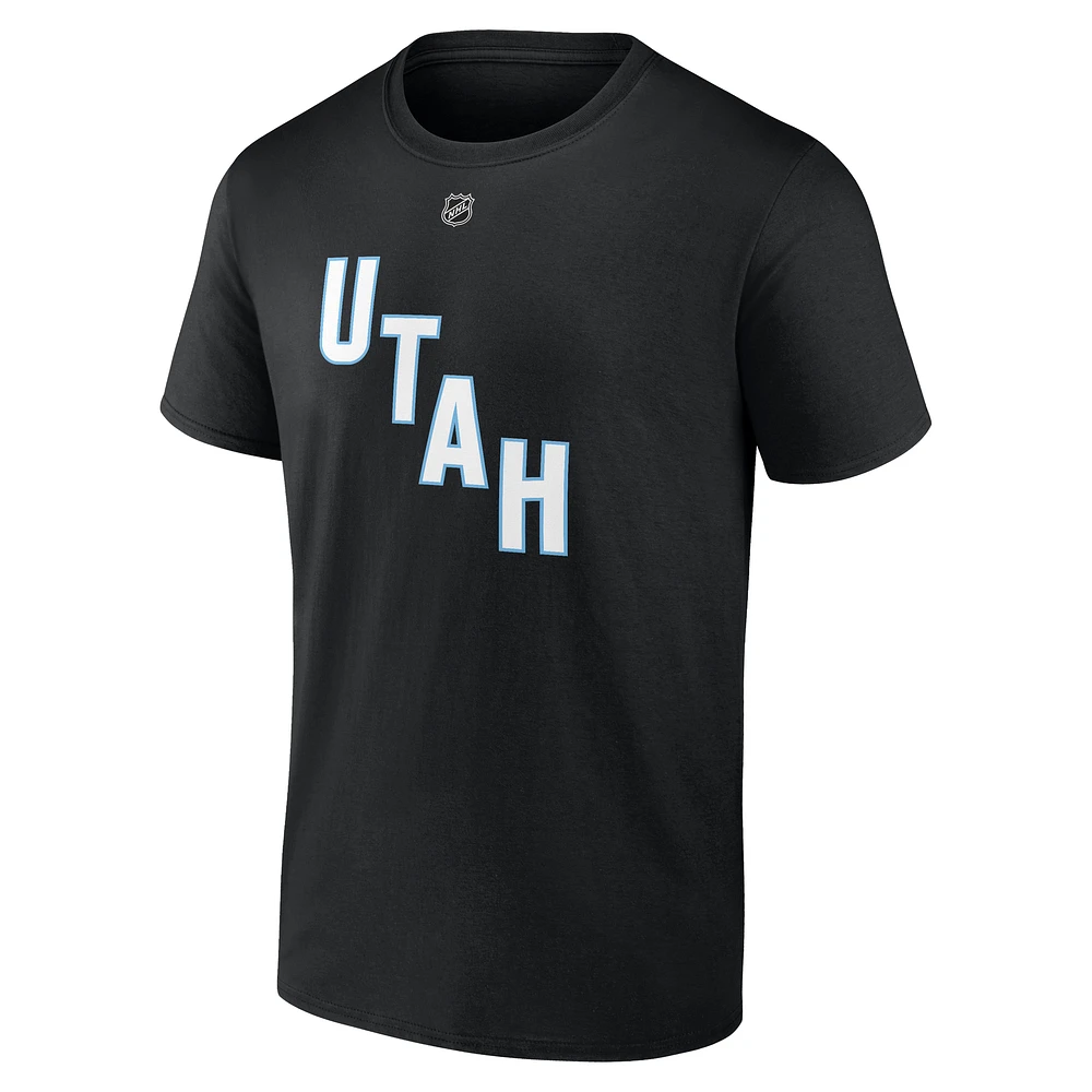 T-shirt noir authentique avec nom et numéro Stack de Nick Schmaltz pour homme du Utah Hockey Club