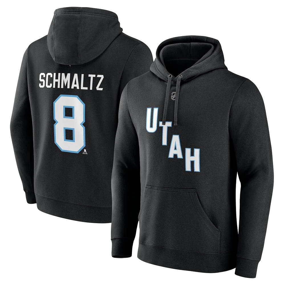 Men's Fanatics Nick Schmaltz Black NHL Utah Authentic Stack Name & Number Tri-Blend Pullover Hoodie