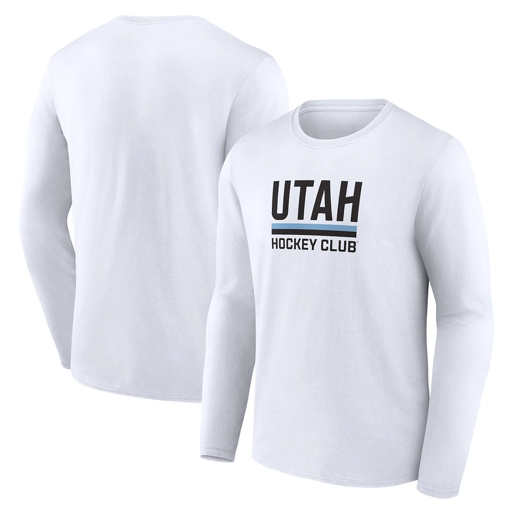 T-shirt à manches longues avec logo secondaire du club de hockey l'Utah Fanatics pour hommes, blanc