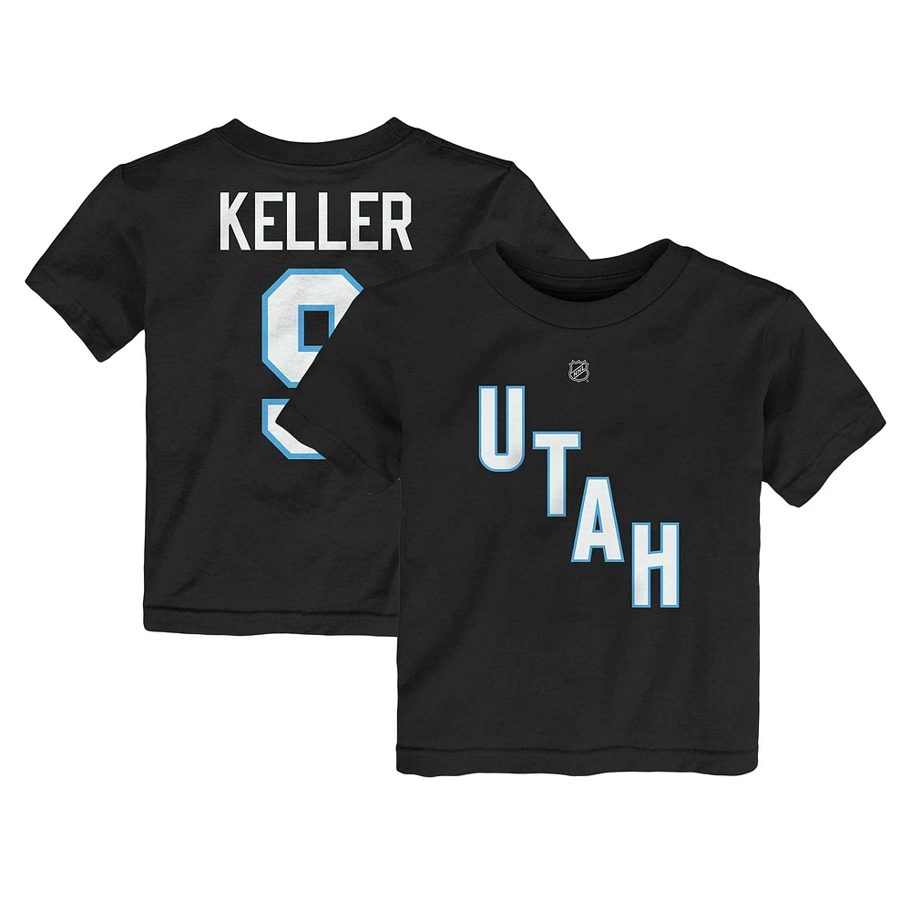 T-shirt noir Clayton Keller avec nom et numéro du club de hockey l'Utah pour tout-petit