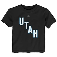 T-shirt noir Clayton Keller avec nom et numéro du club de hockey l'Utah pour tout-petit