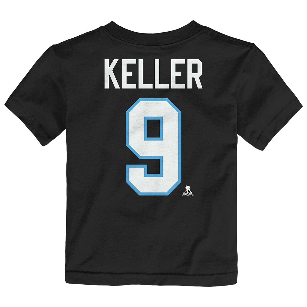 T-shirt noir Clayton Keller avec nom et numéro du club de hockey l'Utah pour tout-petit