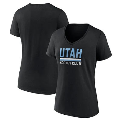 Women's Fanatics Black Utah Hockey Club Secondary Logo V-Neck T-Shirt