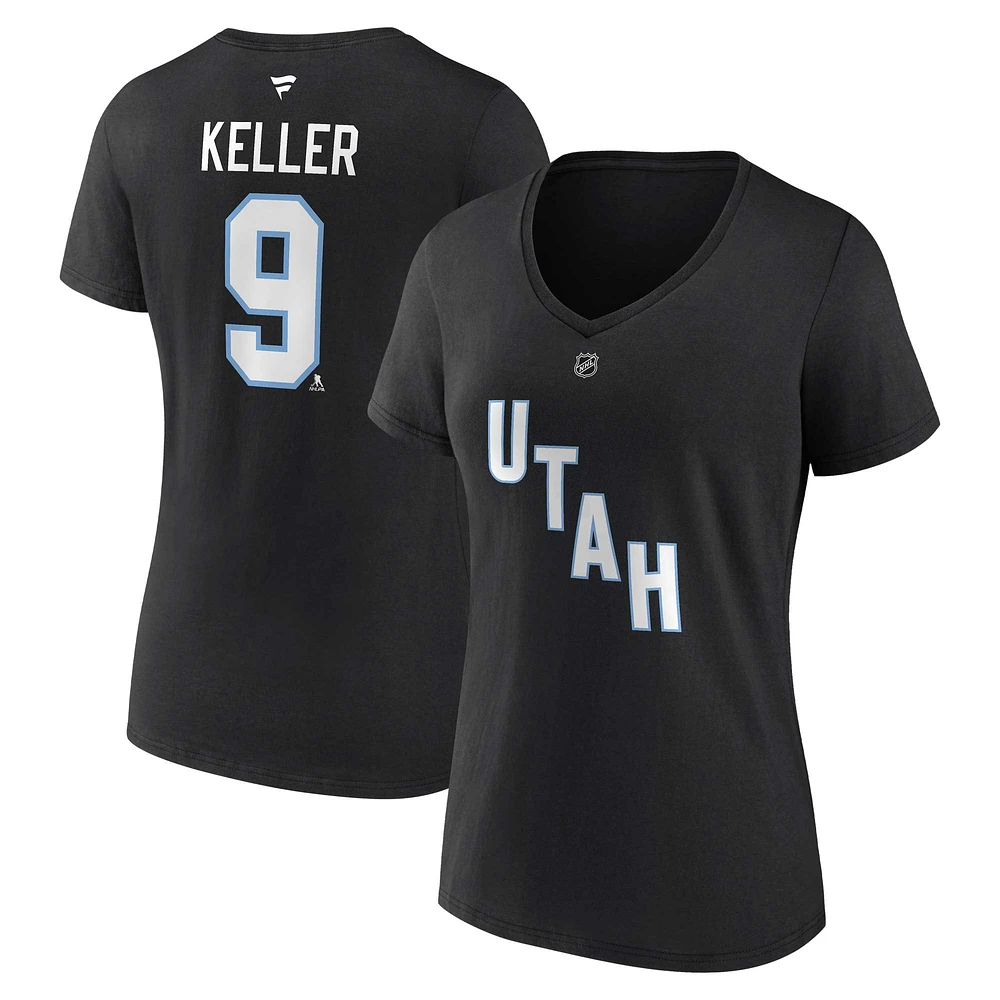 Women's Fanatics Clayton Keller Black Utah Hockey Club Authentic Stack Name & Number V-Neck T-Shirt