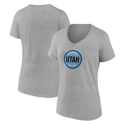 T-shirt col en V avec logo du Utah Hockey Club de la collection Fanatics Heather Grey pour femmes