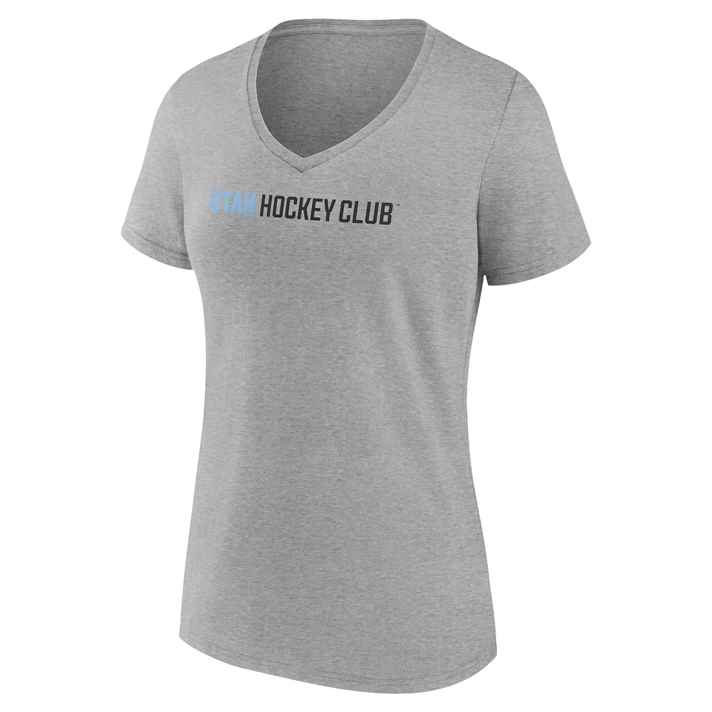 Women's Fanatics Heather Gray Utah Hockey Club Wordmark Logo V-Neck T-Shirt