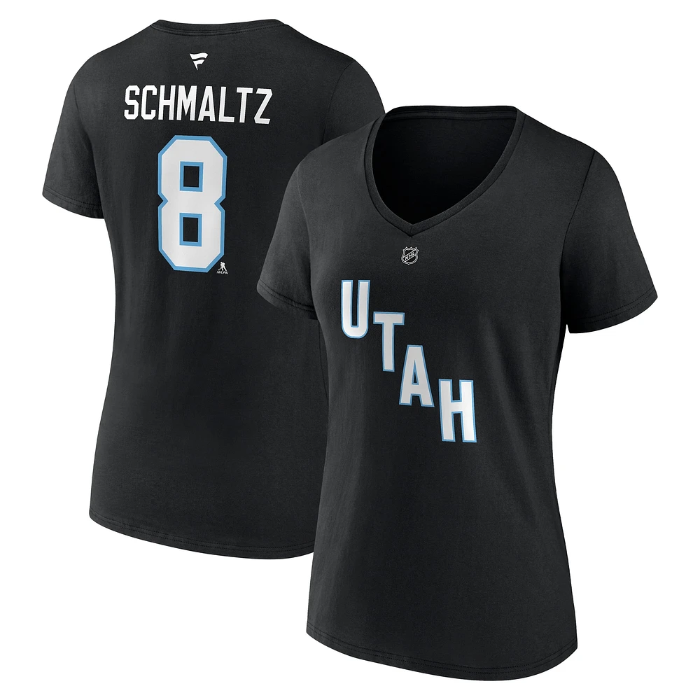 Women's Fanatics Nick Schmaltz Black Utah Hockey Club Authentic Stack Name & Number V-Neck T-Shirt