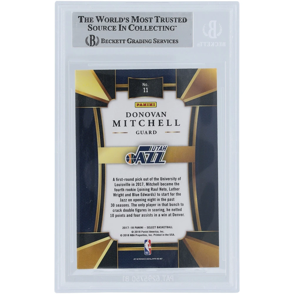 Donovan Mitchell Utah Jazz Autographed 2017-18 Panini Select #11 Beckett Fanatics Witnessed Authenticated Rookie Card