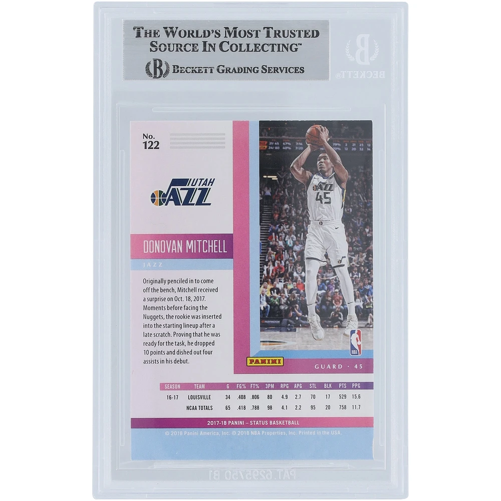 Donovan Mitchell Utah Jazz Autographed 2017-18 Panini Status #122 Beckett Fanatics Witnessed Authenticated Rookie Card