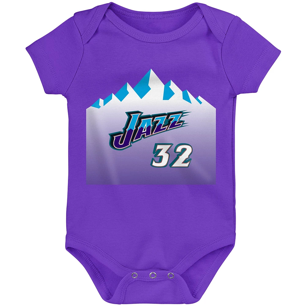 Bébé Mitchell & Ness Karl Malone Purple Utah Jazz Hardwood Classics Body avec nom et numéro