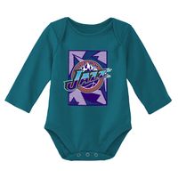 Infant Mitchell & Ness Purple/Teal Utah Jazz Hardwood Classics Bodysuits Cuffed Knit Hat Set