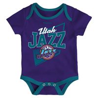 Infant Mitchell & Ness Purple/Teal Utah Jazz Hardwood Classics Bodysuits Cuffed Knit Hat Set