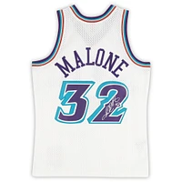 Karl Malone Utah Jazz Autographed Mitchell & Ness White 1996 Swingman Jersey