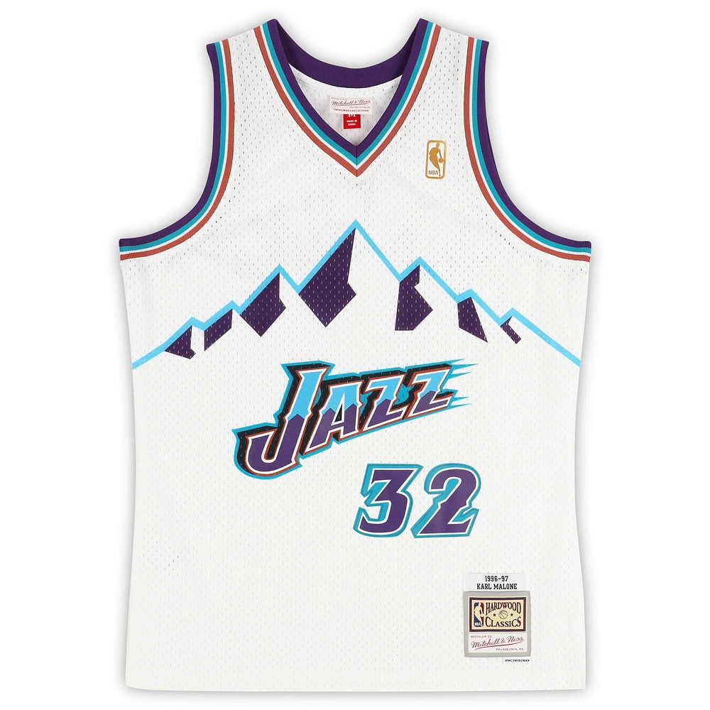 Karl Malone Utah Jazz Autographed Mitchell & Ness White 1996 Swingman Jersey