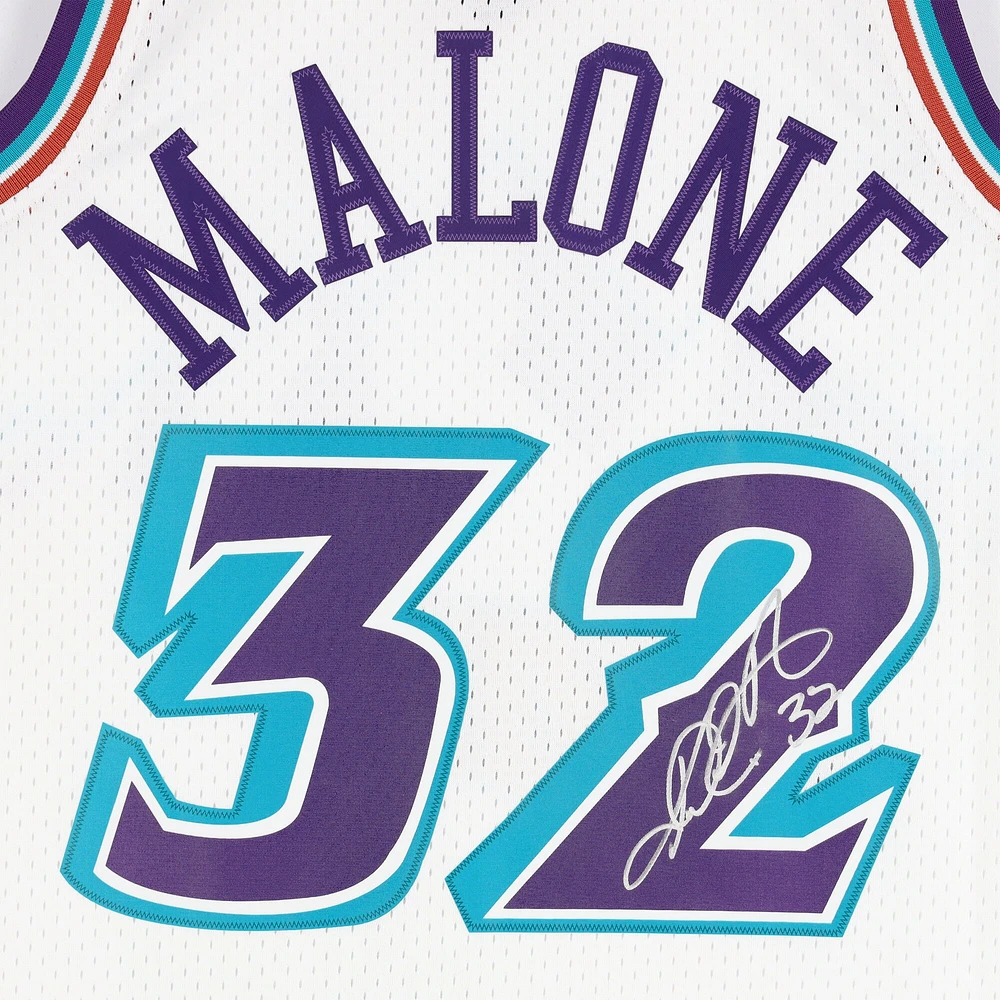 Karl Malone Utah Jazz Autographed Mitchell & Ness White 1996 Swingman Jersey