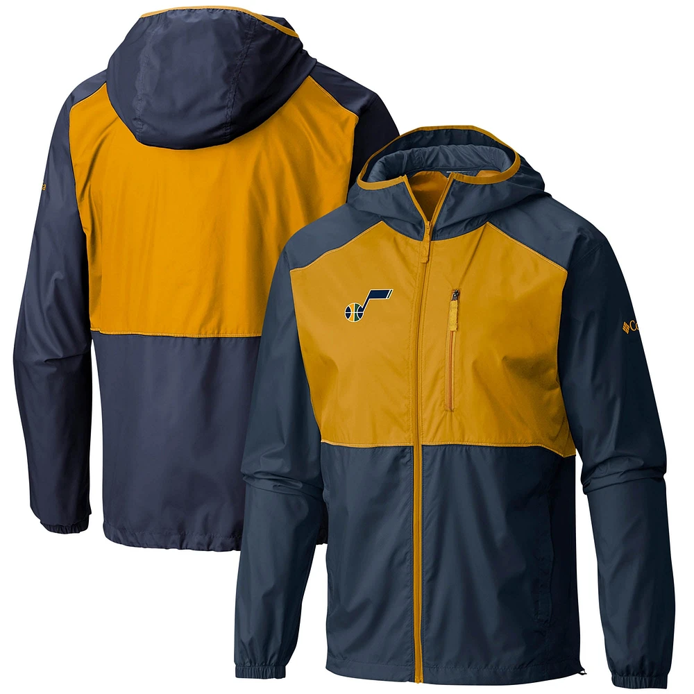 Veste coupe-vent à glissière pleine longueur Columbia Utah Jazz Flash Forward pour homme, bleu marine/doré