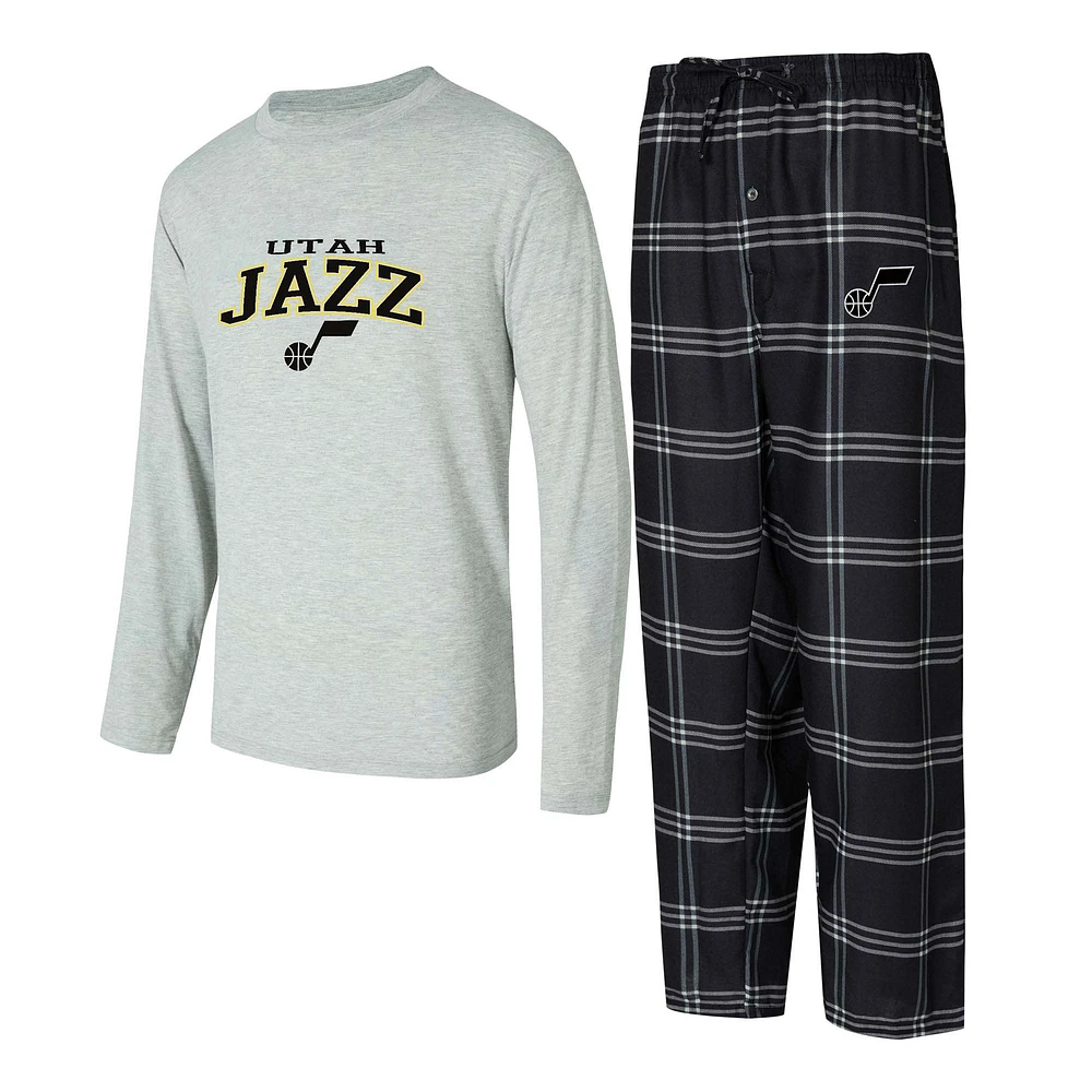 Ensemble t-shirt à manches longues et pantalon carreaux Concepts Sport noir/gris Utah Jazz Petition pour homme