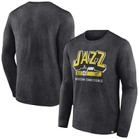 T-shirt à manches longues Fanatics Heather Charcoal Utah Jazz Front Court Press Snow Wash pour hommes