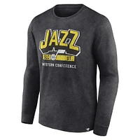 T-shirt à manches longues Fanatics Heather Charcoal Utah Jazz Front Court Press Snow Wash pour hommes