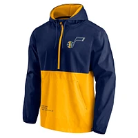 Veste à capuche coupe-vent demi-zip Fanatics pour hommes bleu marine/or Utah Jazz Anorak Block Party