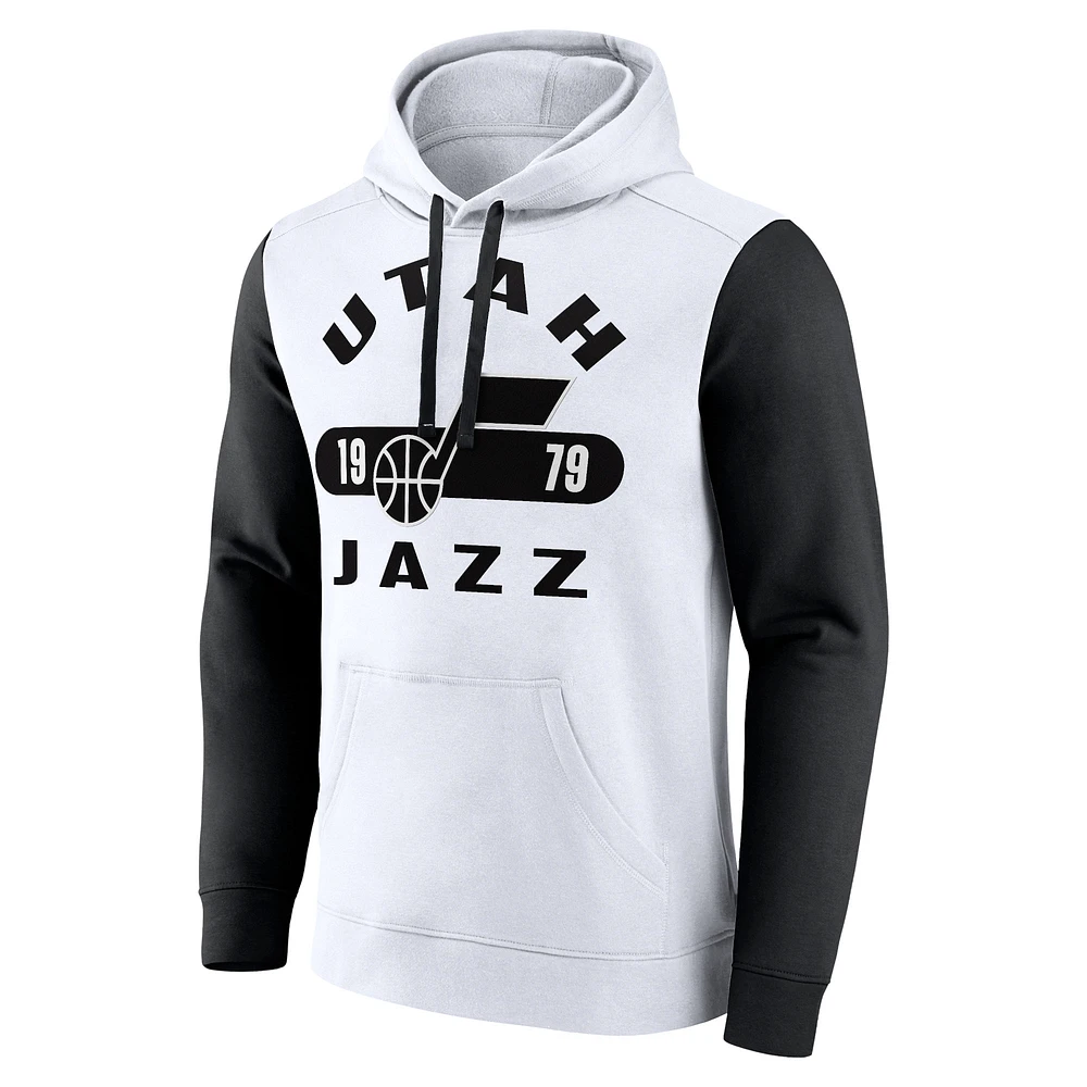 Sweat à capuche color block Fanatics blanc/noir Utah Jazz Attack pour hommes