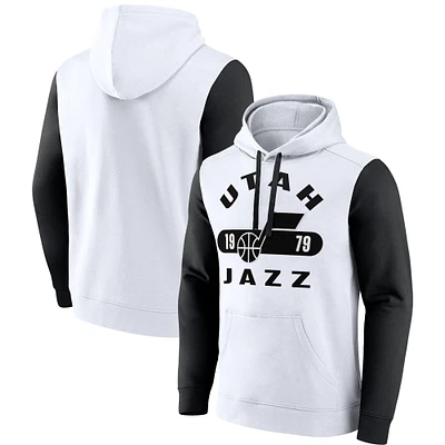 Men's Fanatics White/Black Utah Jazz Attack Colorblock Pullover Hoodie