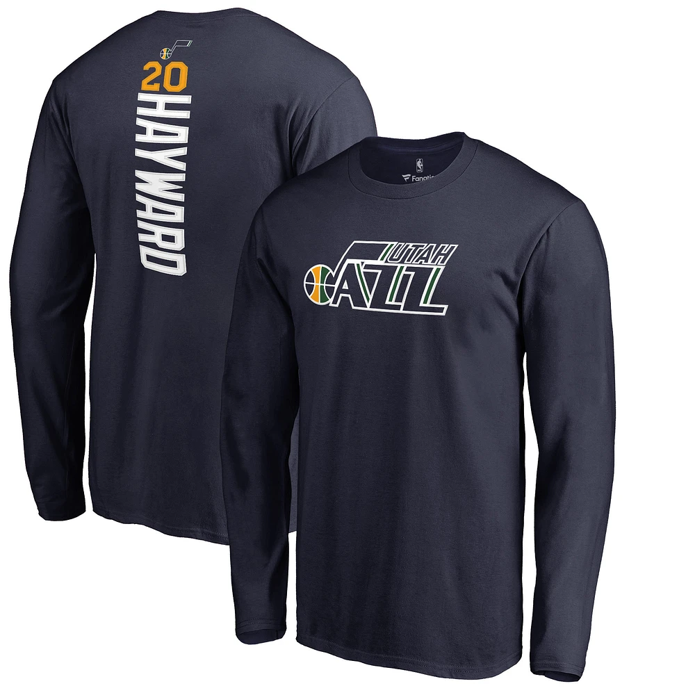 T-shirt à manches longues avec nom et numéro de l'Utah Jazz Backer Gordon Hayward pour hommes