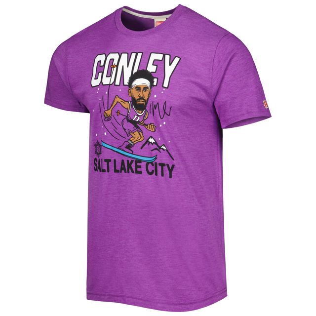 T-shirt à trois mélanges pour homme Hommage Mike Conley Heathered Purple Utah Jazz Caricature