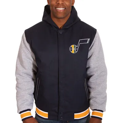Utah Jazz JH Design Reversible Team Hooded Full-Snap Jacket - Navy/Gray