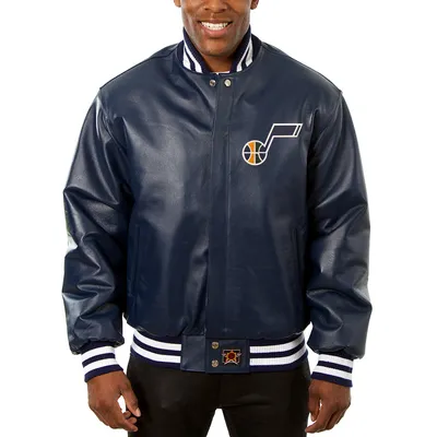 Utah Jazz JH Design Big & Tall All-Leather Logo Full-Snap Jacket - Navy
