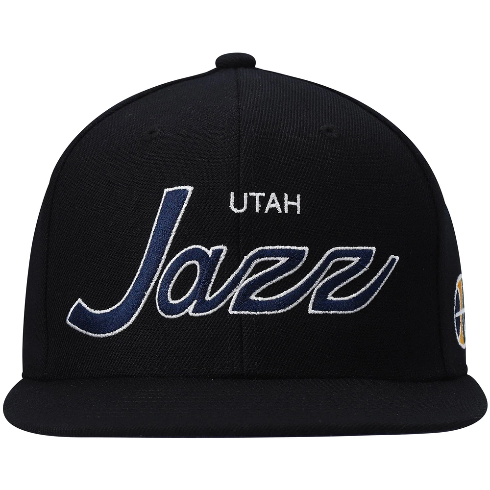 Casquette Snapback Utah Jazz Hardwood Classics Script 2.0 noire Mitchell & Ness pour homme